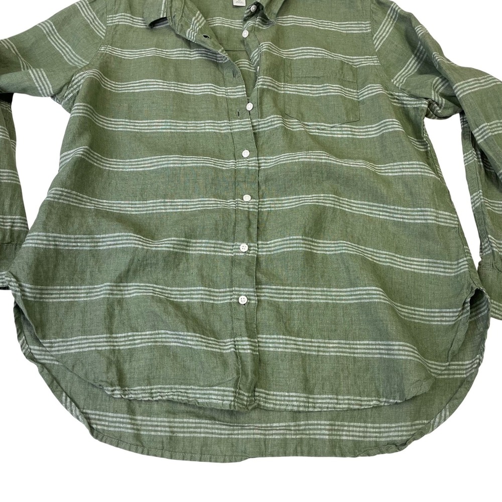 L.L.Bean Green Striped 100% Linen Button Down Shirt Womens Large Petite - Picture 8 of 15